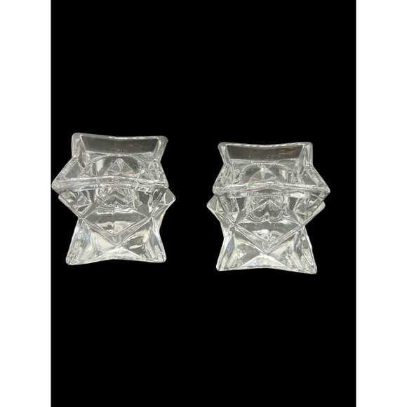 Vintage Crystal Glass Starburst Candle Holders Set Of 2 - Picture 3 of 3